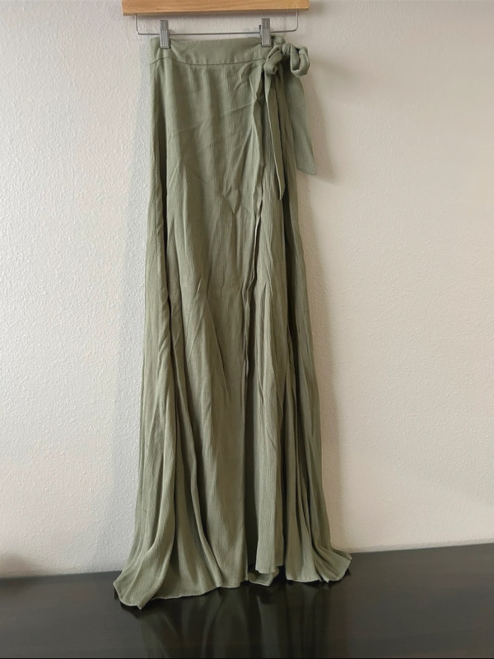 Showpo Light Olive Maxi Wrap Skirt with Side Tie, size 2